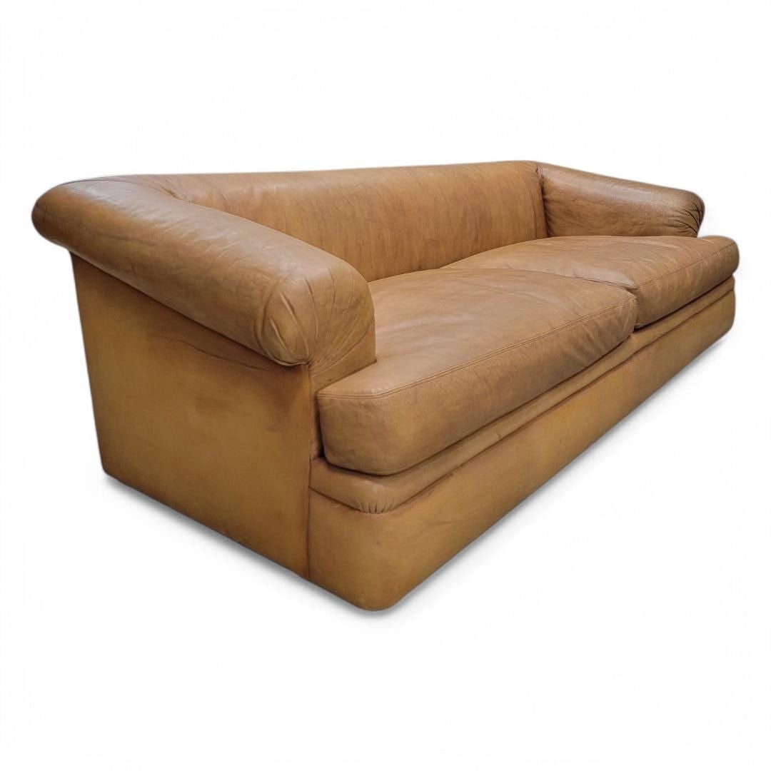 Vintage Distressed Rolled Arm Sofas by A. Rudin with Custom Pillows - Pair - 8