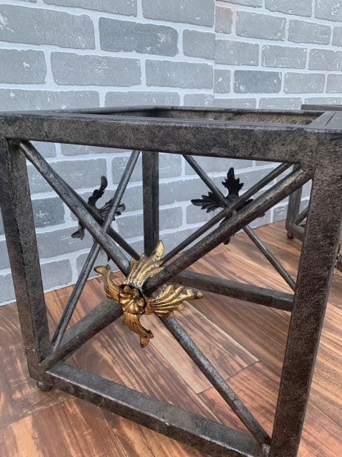 Vintage Forged Wrought Iron Side Tables with Gilded Leaf Motif and Glass Tops - Pair - 8