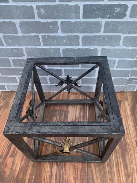 Vintage Forged Wrought Iron Side Tables with Gilded Leaf Motif and Glass Tops - Pair - 9