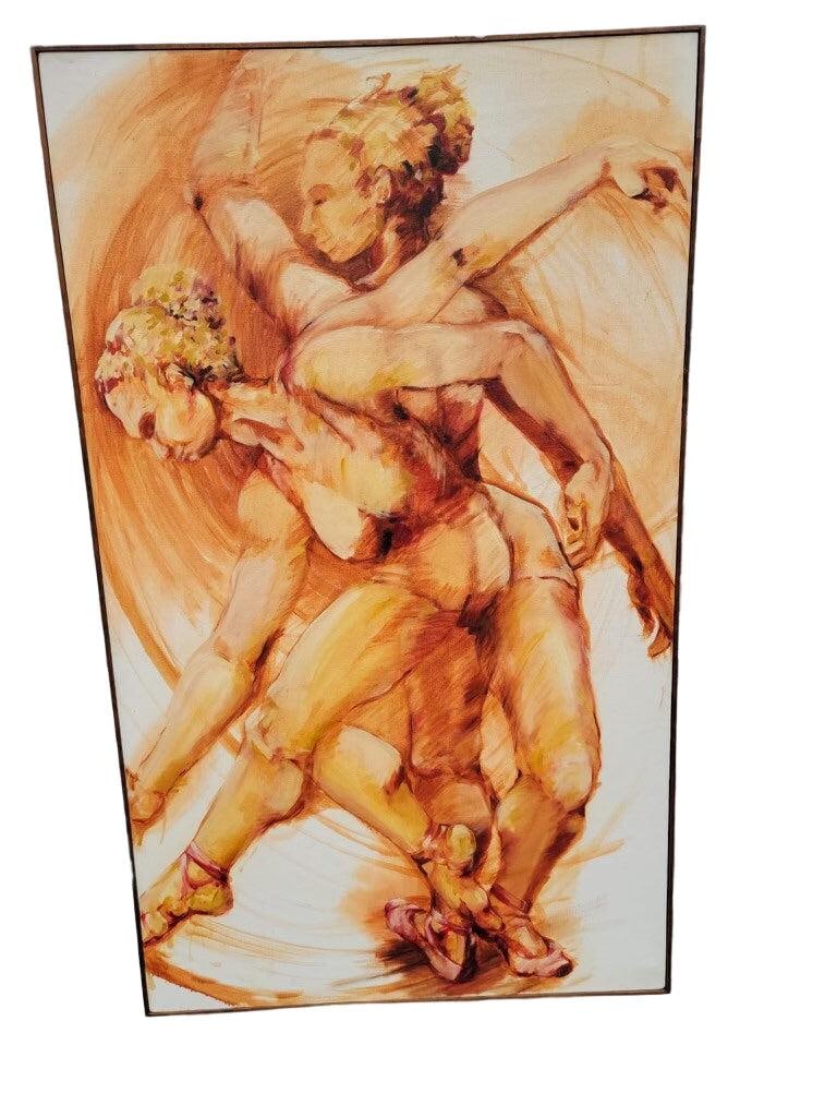 Vintage Oil Painting of Ballet Dancers: Title: Vintage Oil Painting of Ballet Dancers Description: Vintage Figural Oil Painting of Ballet Dancers - Wall Art This monochromatic oil painting captures the graceful movement of ballet dancers. T