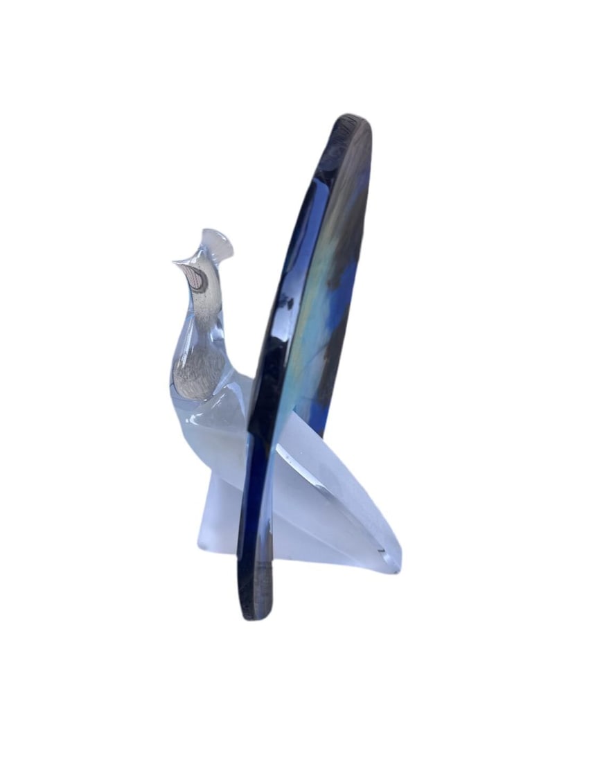 Vintage French Signed Daum Art Glass Pate de Verre Peacock Sculpture/Figurine - 7