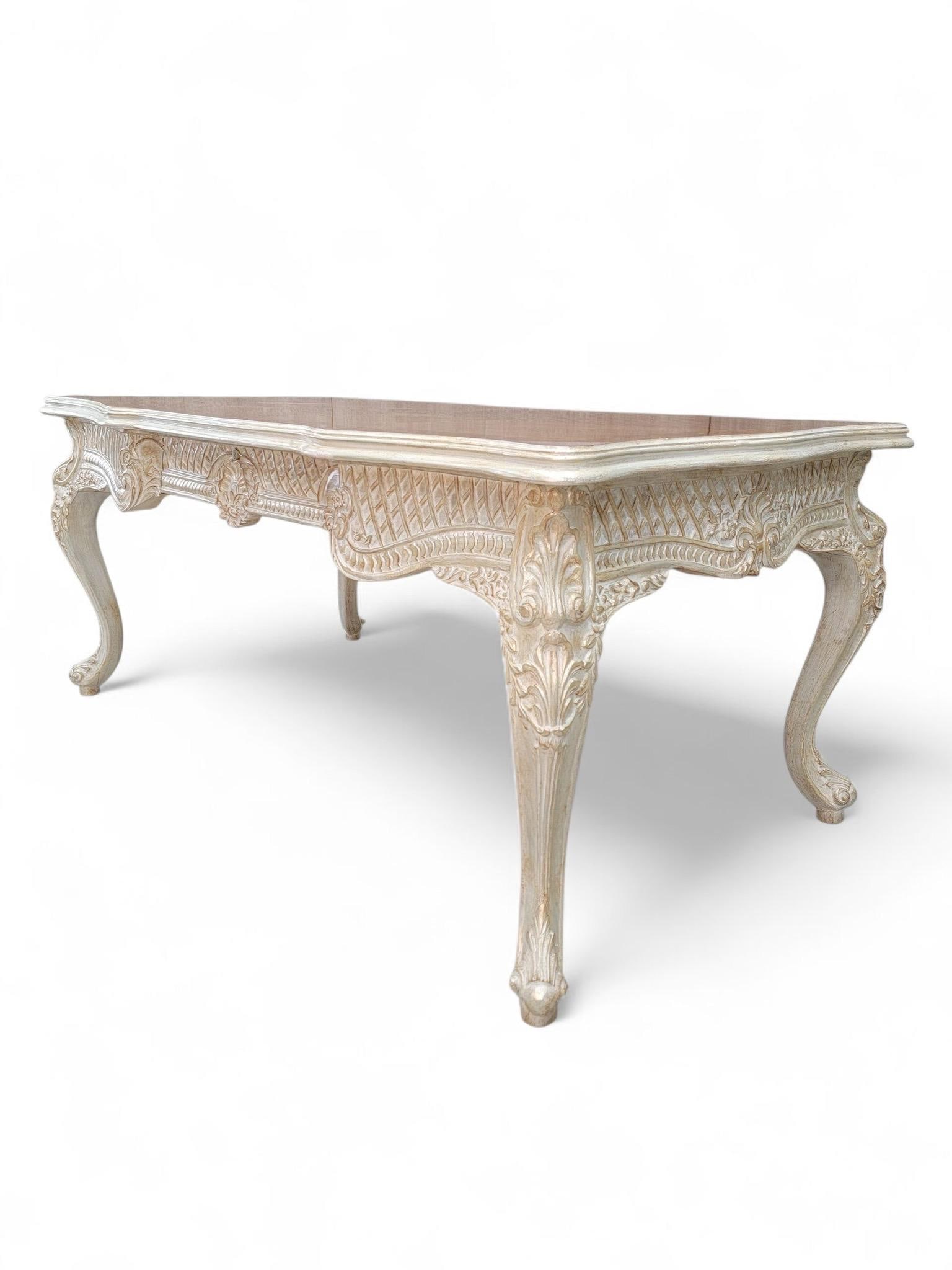 Vintage French Provincial Style Carved Antique White Writing Desk - 10