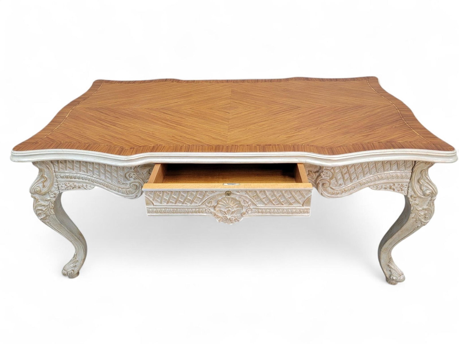 Vintage French Provincial Style Carved Antique White Writing Desk - 11