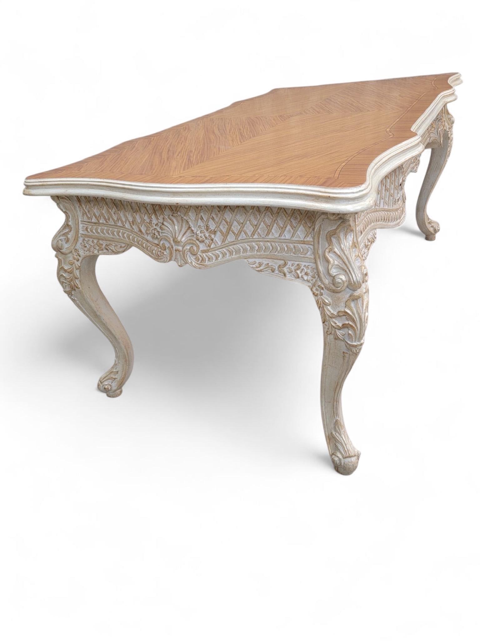 Vintage French Provincial Style Carved Antique White Writing Desk - 4