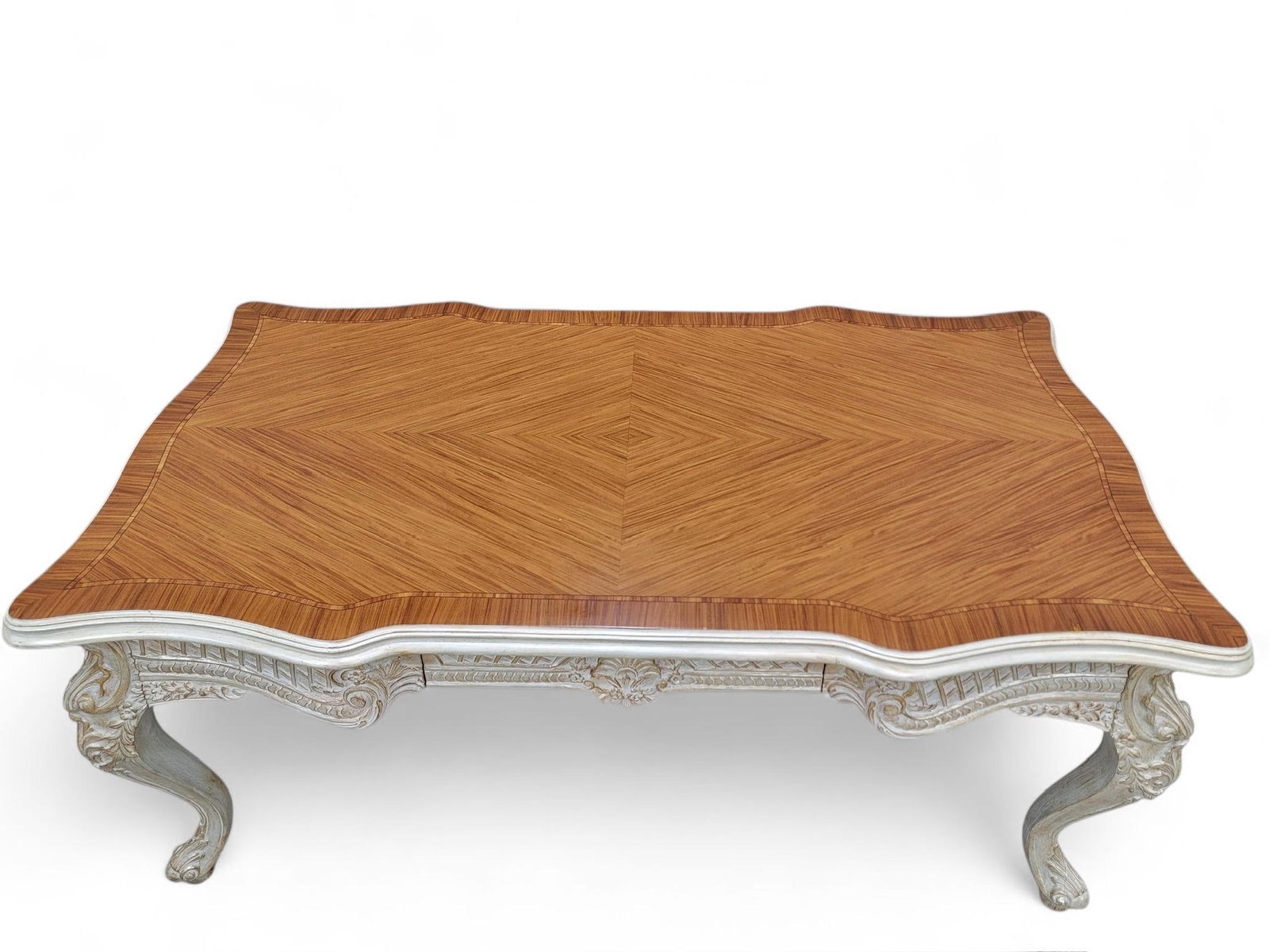 Vintage French Provincial Style Carved Antique White Writing Desk - 7