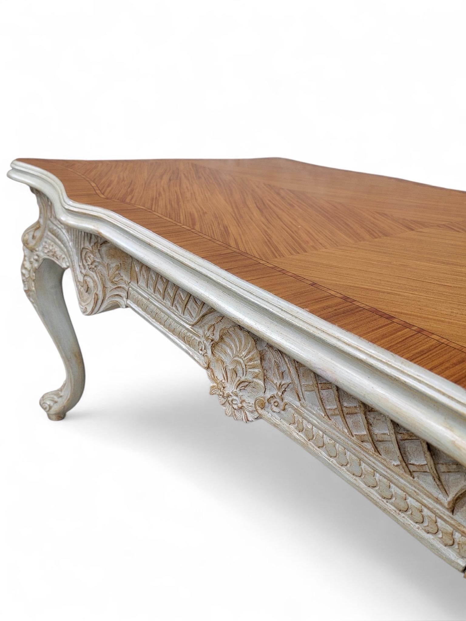 Vintage French Provincial Style Carved Antique White Writing Desk - 8