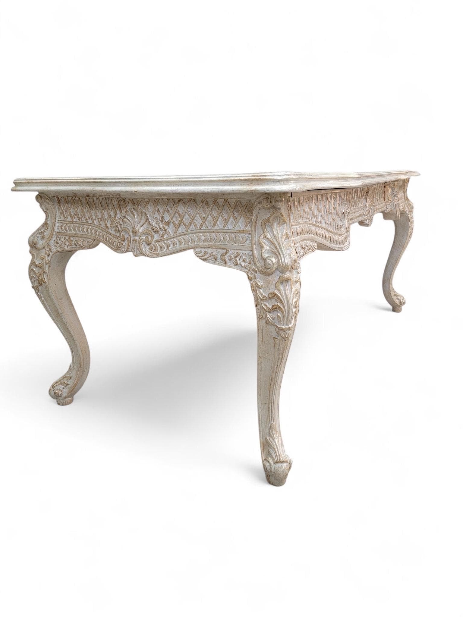 Vintage French Provincial Style Carved Antique White Writing Desk - 9