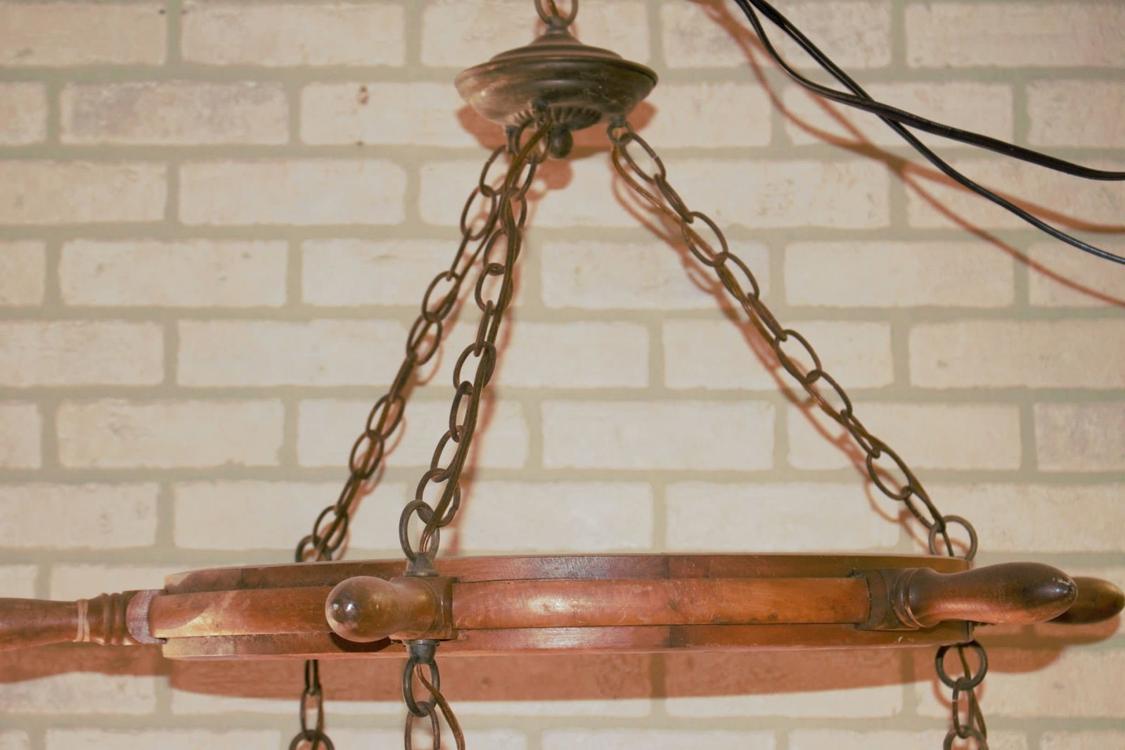 Vintage Nautical Ship Wheel Chandelier with Three Lanterns - 8