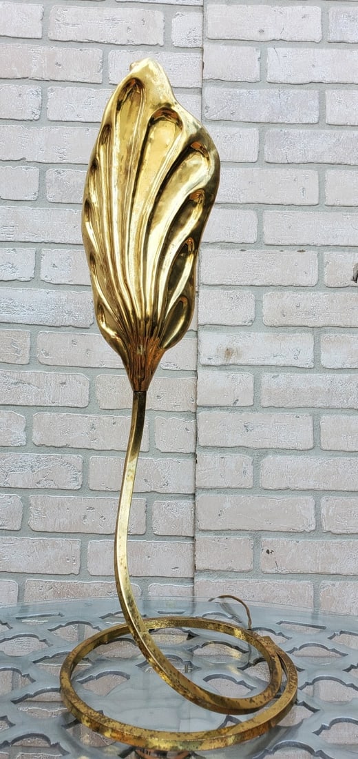 Mid Century Modern Italian Brass Single Leaf Desk Lamp by Carlo Giorgi & Tommaso Barbi - 4