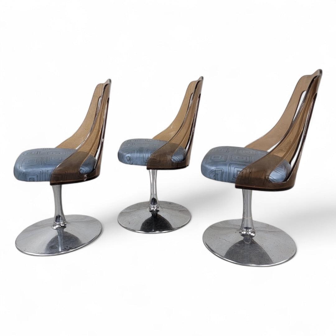 MCM Tulip Tinted Lucite Swivel Chairs Newly Reupholstered - 3 - 4