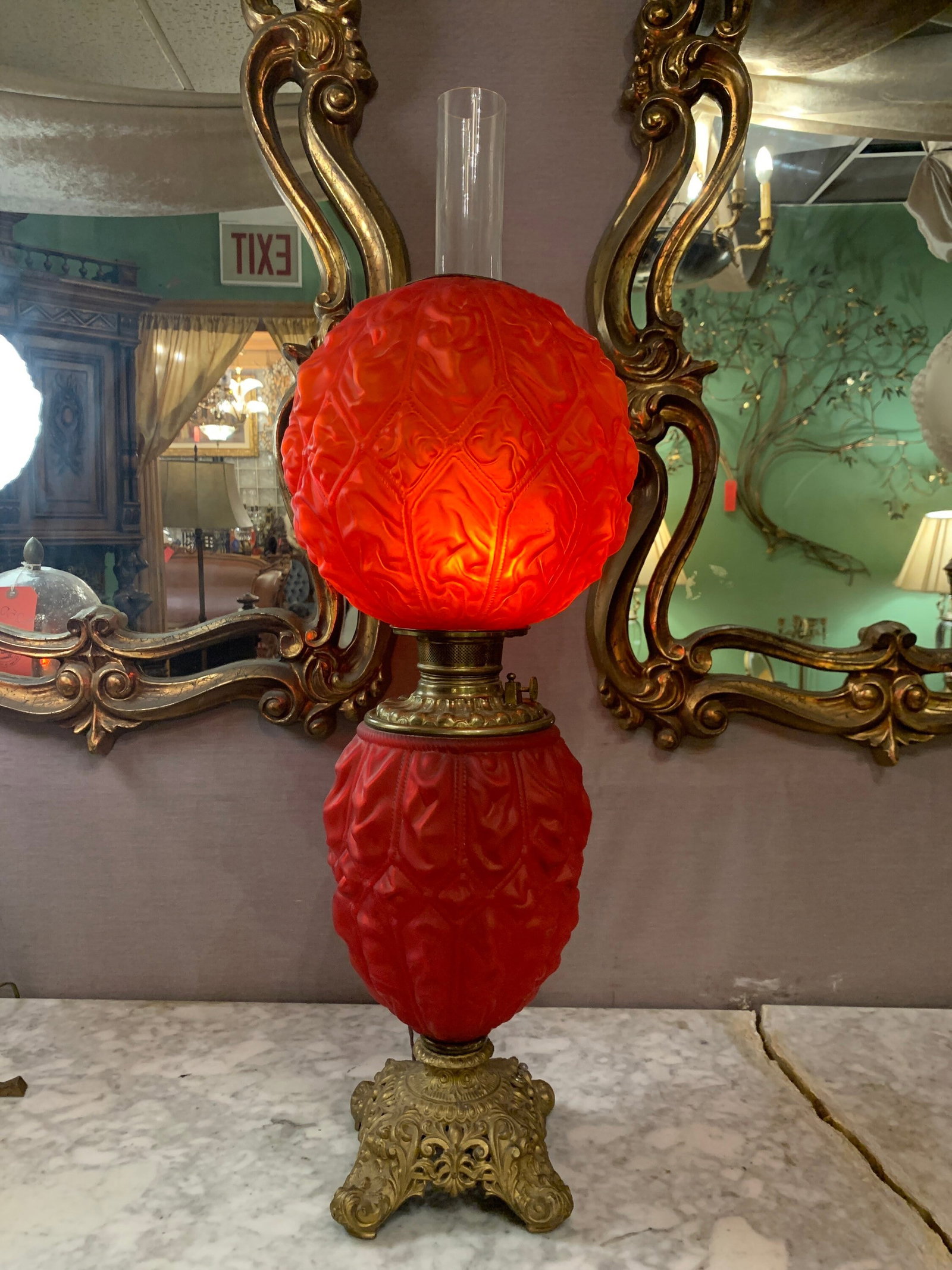 Antique Victorian Table Lamp by Pittsburg Brass and Lamp Co - 8