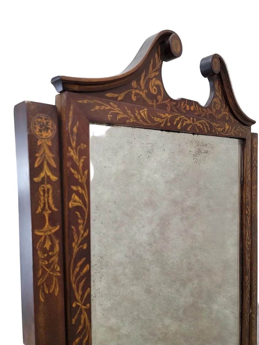 Antique Victorian Inlaid Castered Cheval Mirror - 7