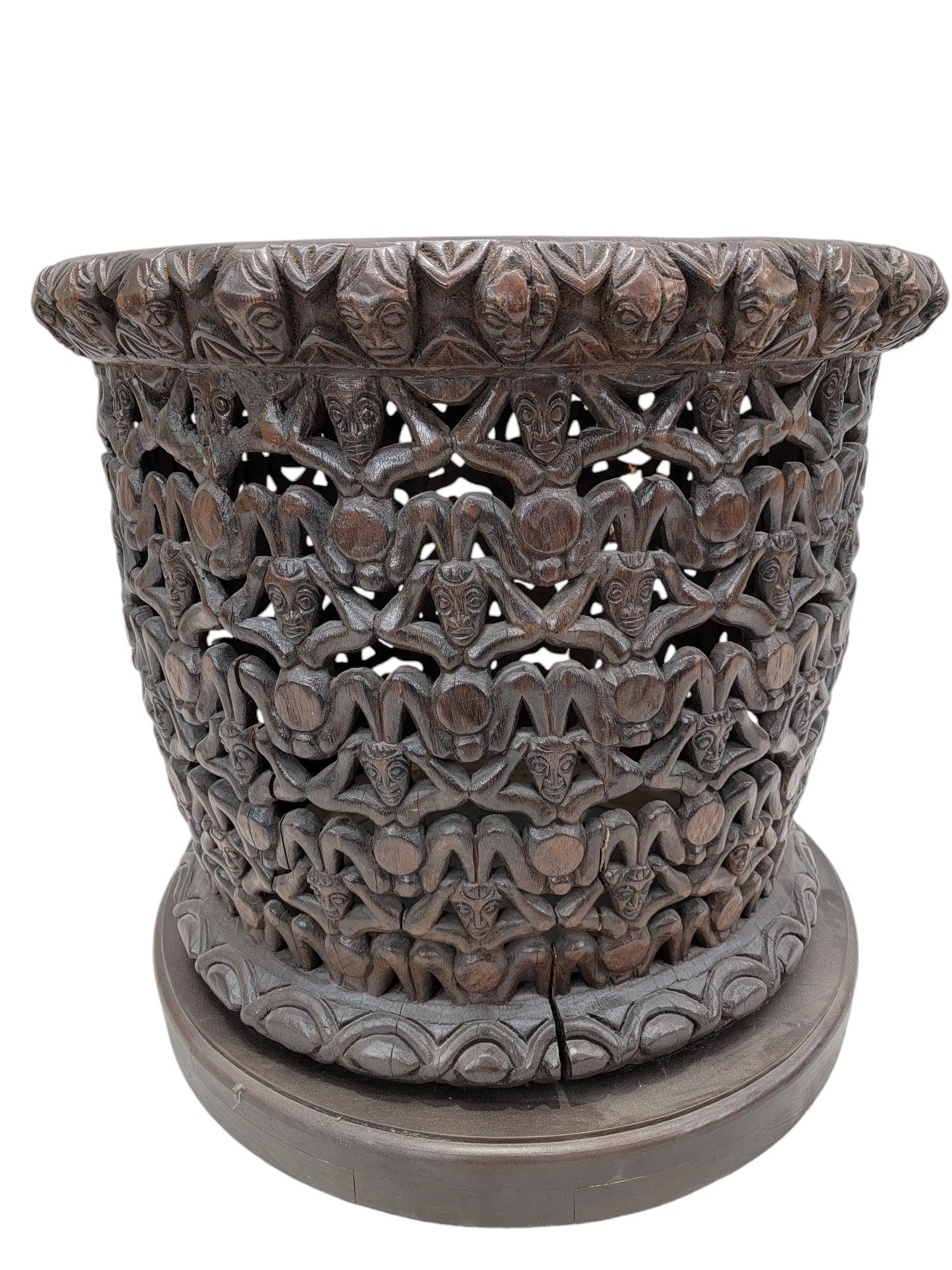 Vintage Cameroon African Carved Wood Bamileke Figural Center Table - 10