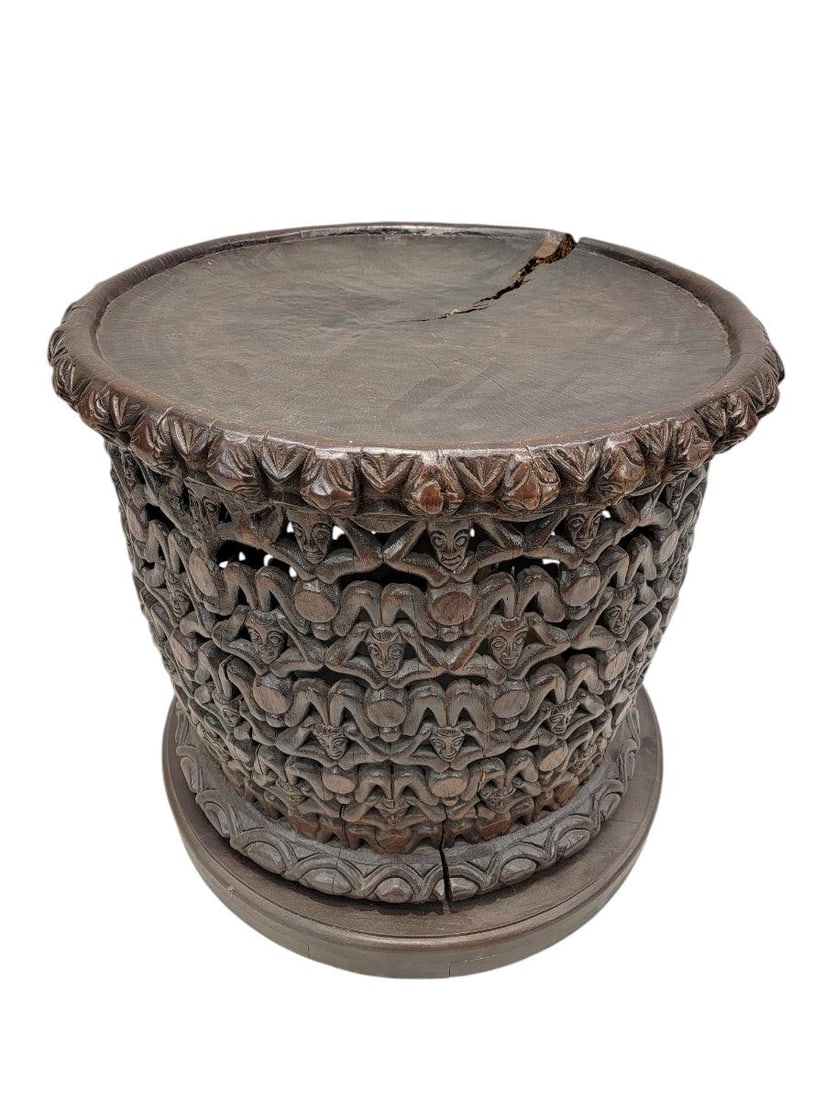 Vintage Cameroon African Carved Wood Bamileke Figural Center Table - 3