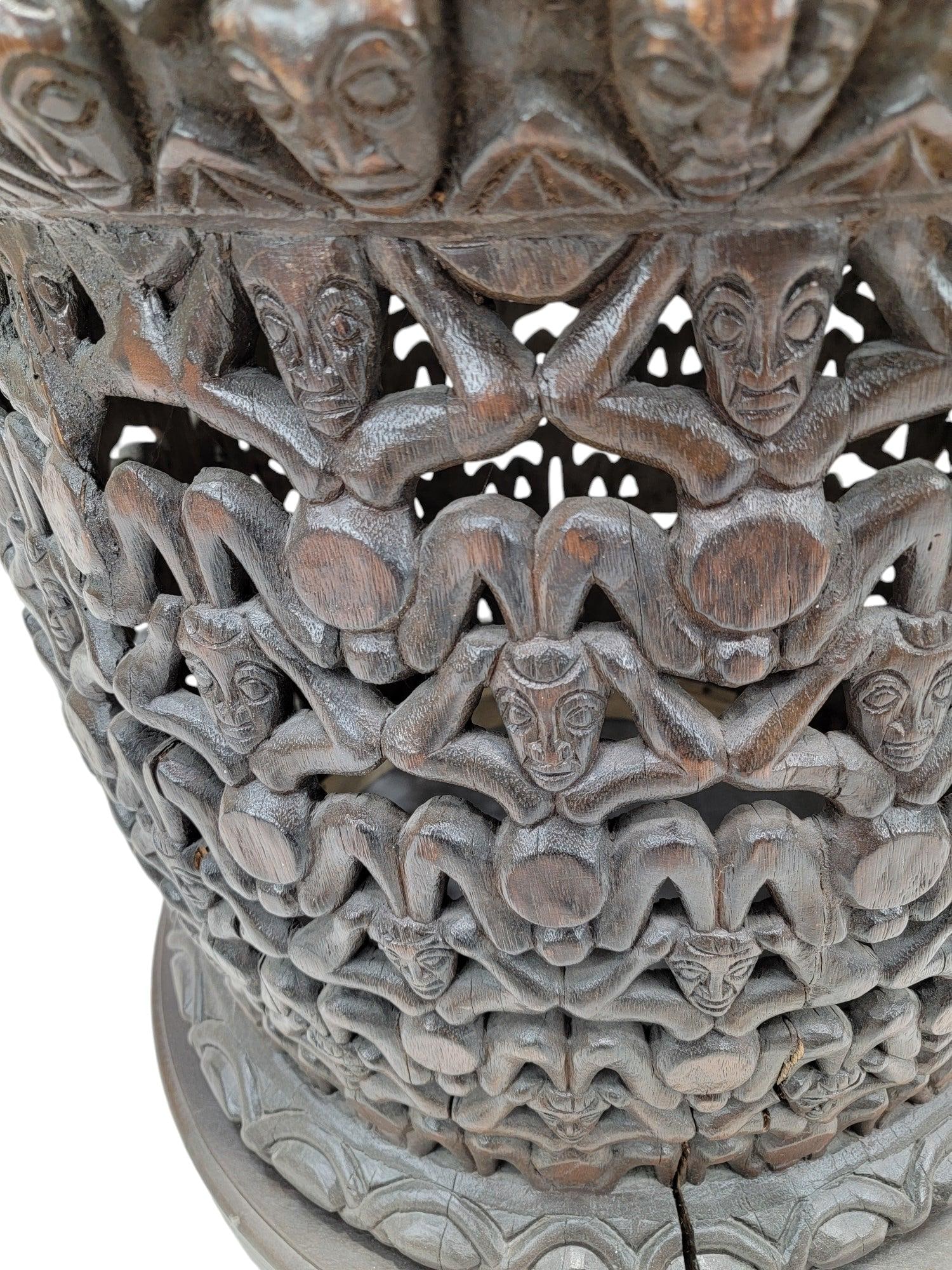 Vintage Cameroon African Carved Wood Bamileke Figural Center Table - 7