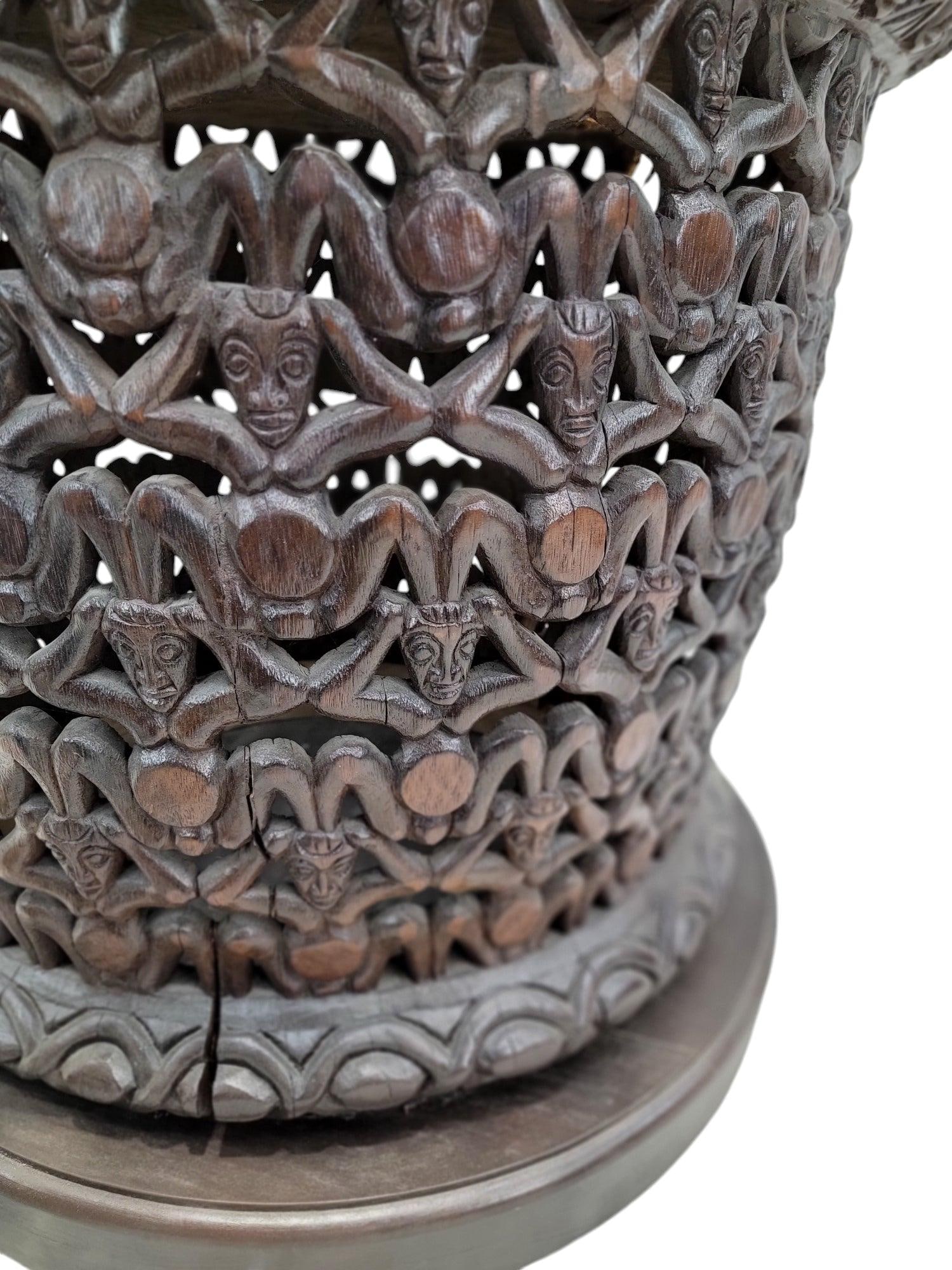 Vintage Cameroon African Carved Wood Bamileke Figural Center Table - 8