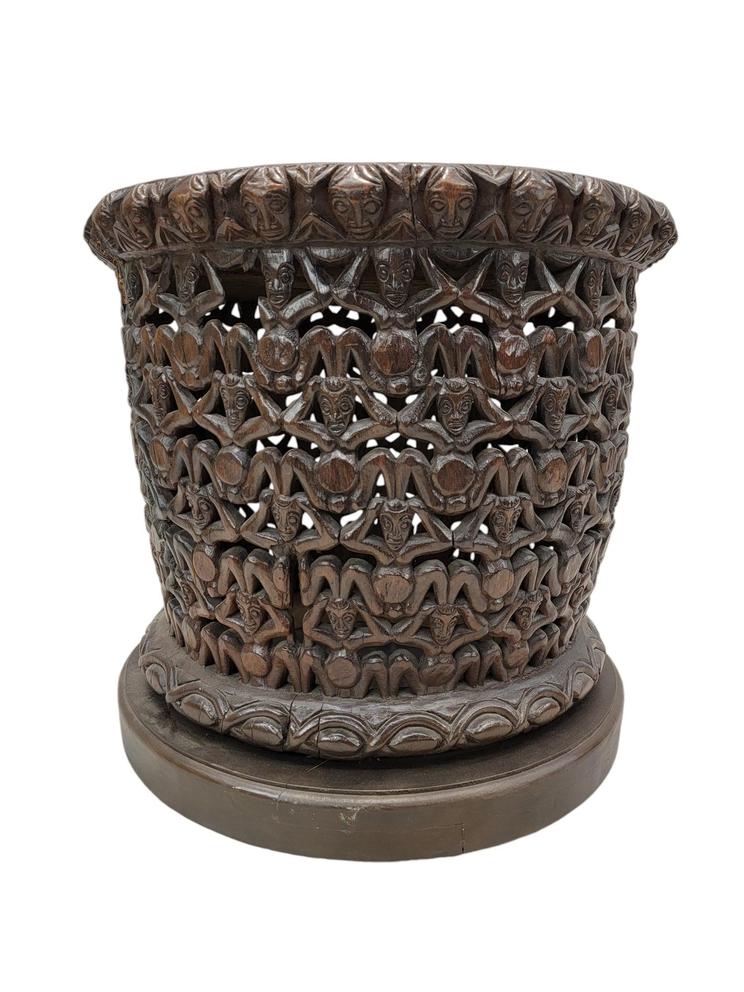 Vintage Cameroon African Carved Wood Bamileke Figural Center Table - 9