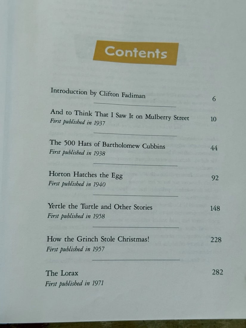 Six By Seuss A Treasury Of Dr. Seuss Classics HC 1991 1st Ed. Banned Book Random - 6