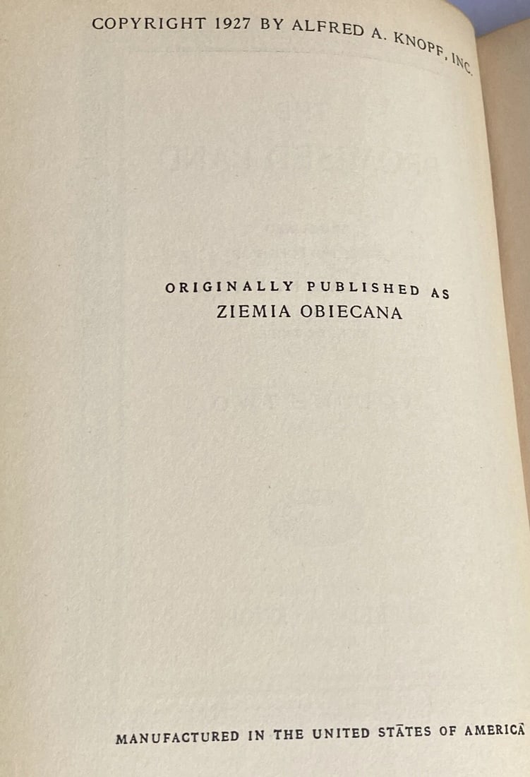 The Promised Land Vol 2 1927 Alfred Knopf Ladislas Reymont HC Very Good - 5