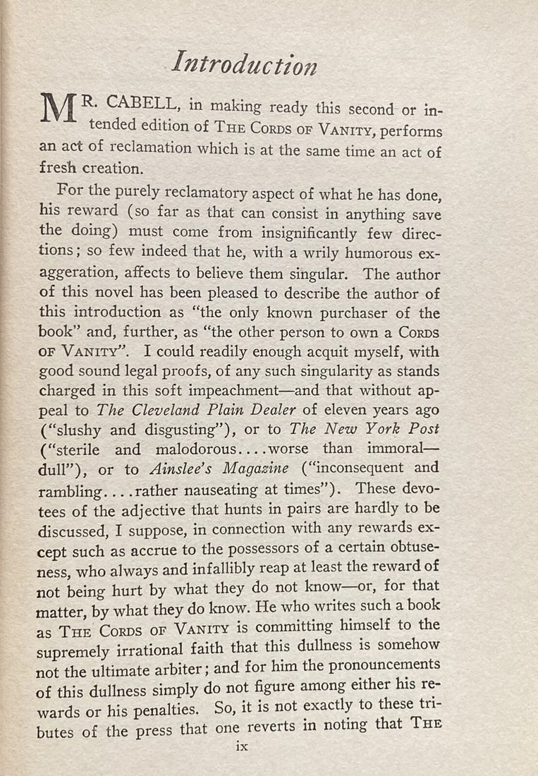 James Branch Cabell The Cords Of Vanity McBride 1st Ed./4th Printing HC 1924 VG - 8