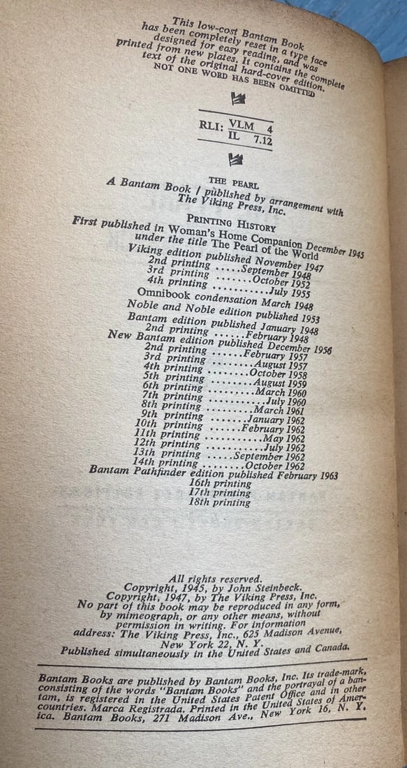 The Pearl by John Steinbeck 1963 18th Paperback A Bantam Pathfinder Edition Good - 3