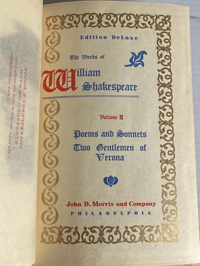 Shakespeares Works 1901 Elgin Ed. Deluxe # 360 Vol. II 2 Gentlemen Of Verona + - 3