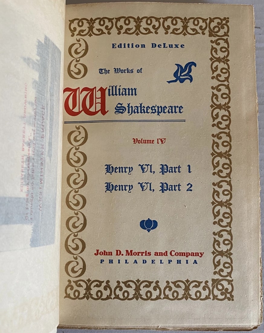 Shakespeares Works Elgin Ed. Deluxe Vol. IV 1901 Morris Henry VI Parts I&II - 3