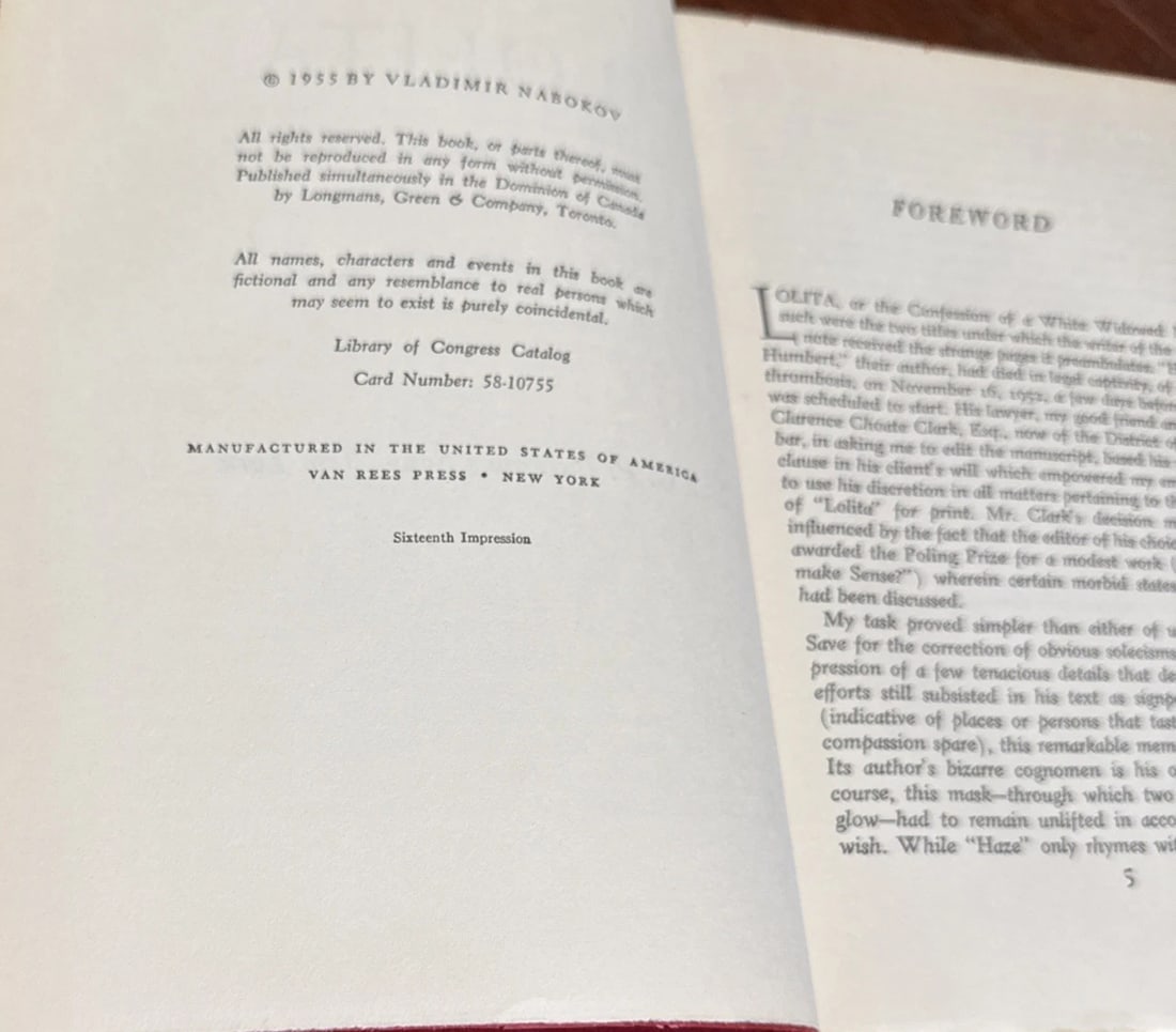 1955 Lolita Vladimir Nabokov G.P. Putnam's 1st/ 16th Very Good HC 1955 - 4