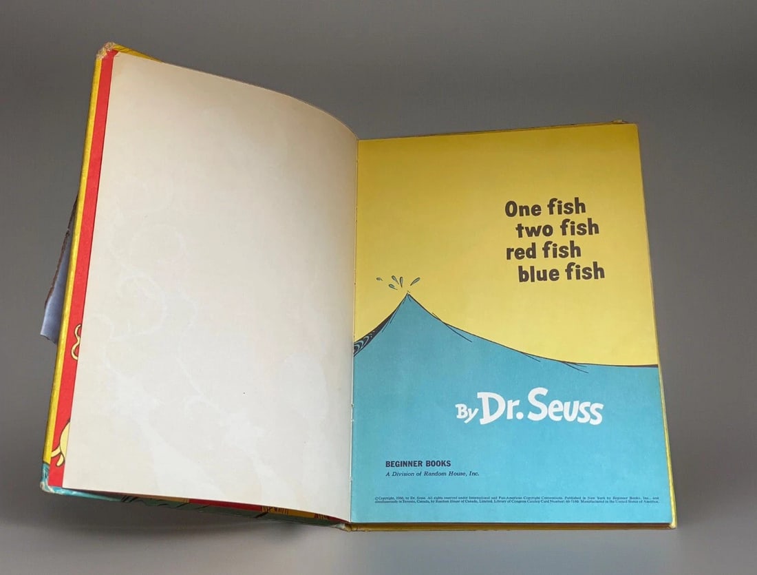 1960 One Fish Two Fish Red Fish Blue Fish Dr Seuss 1st Ed/Print Random House HC - 8
