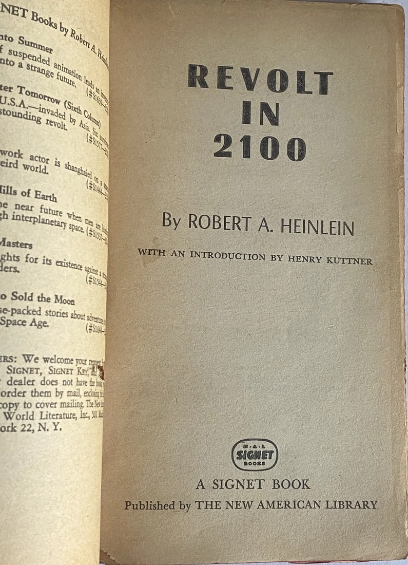 Robert A Heinlein REVOLT IN 2100 S1699 Second Signet Paperback Printing 1959 - 3