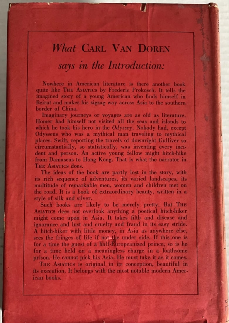 Frederic Prokosch THE ASIATICS A Novel VG HC/DJ 1941 Readers Club VG /G - 6