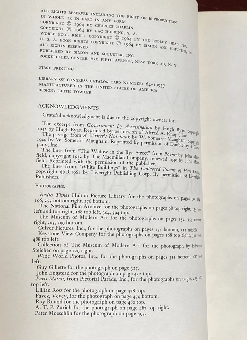 MY AUTOBIOGRAPHY Charles Chaplin HC 1st Ed. 1st Print (Stated) Illust. Very Good - 4