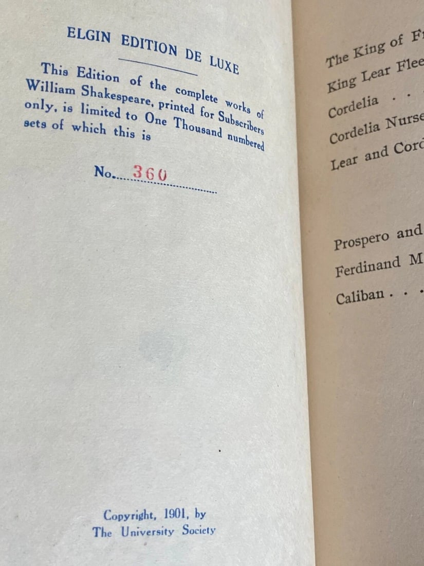 Shakespeares Works Elgin Ed. Deluxe Vol.XIV King Lear, The Tempest 1901 Morris - 4