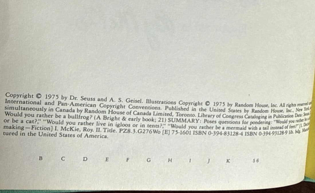 Would You Rather Be a Bullfrog? Hardcover Book by Theo LeSieg (Dr.Seuss) 1975 BC - 4