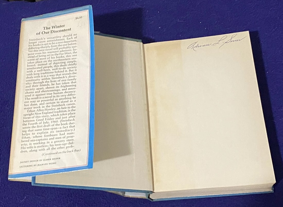 John STEINBECK The Winter of Our Discontent 1961 1st/1st Viking HBDJ Very Good - 10