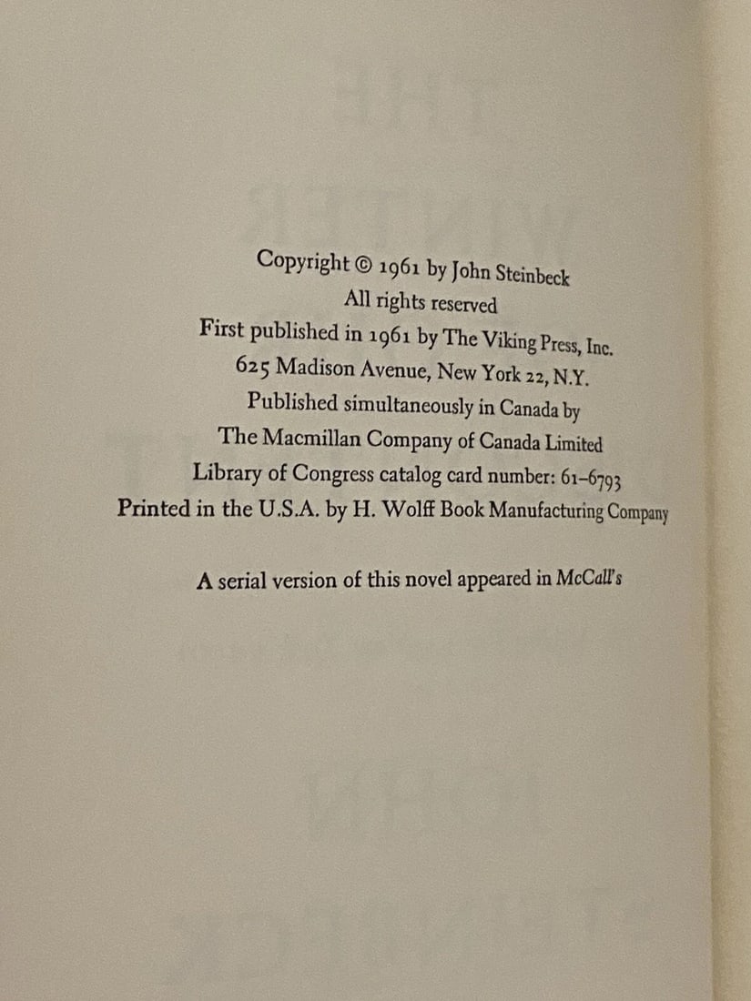 John STEINBECK The Winter of Our Discontent 1961 1st/1st Viking HBDJ Very Good - 4