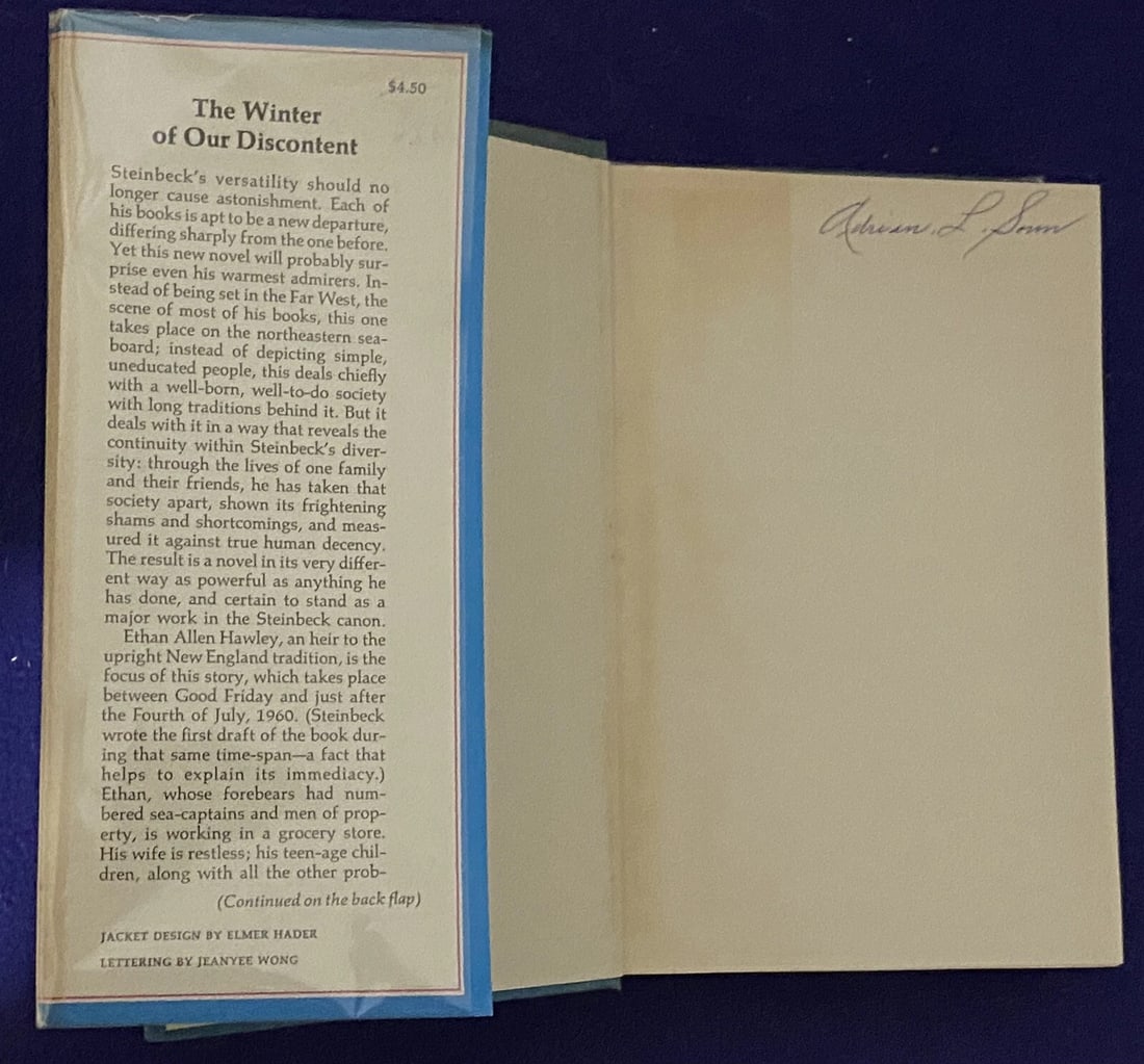John STEINBECK The Winter of Our Discontent 1961 1st/1st Viking HBDJ Very Good - 9