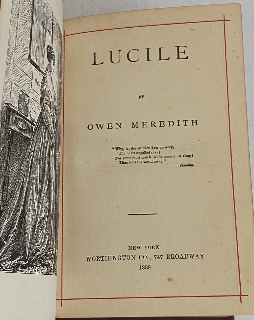 Lucile by Owen Meredith Worthington NY HC Rare 1889 Ornate Decoration Antique VG - 4