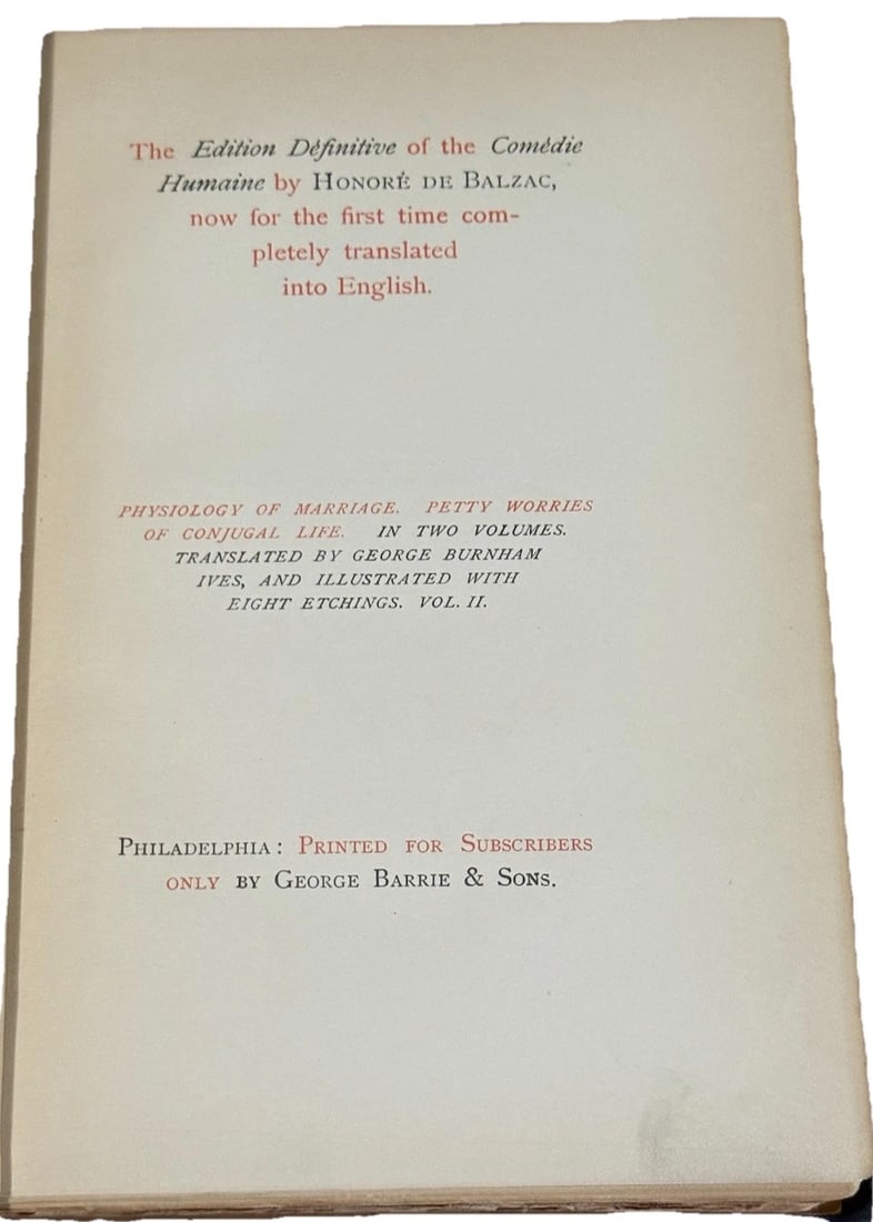 THE COMEDIE Humaine BY HONORE DE BALZAC HC 1900 Subscriber Ed.Vol II Illustrated - 3
