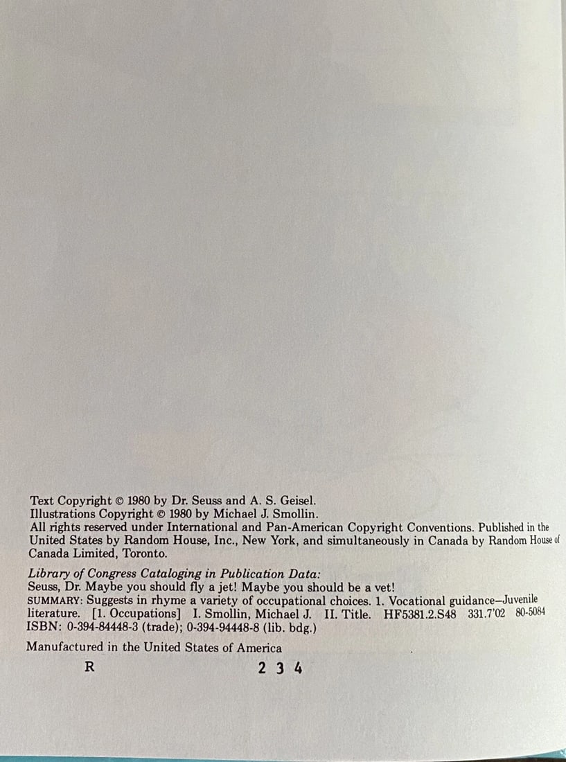 Maybe You Should Fly A Jet! Theo LeSieg, 1st Edition 2nd Print 1980 Near Fine HC - 4