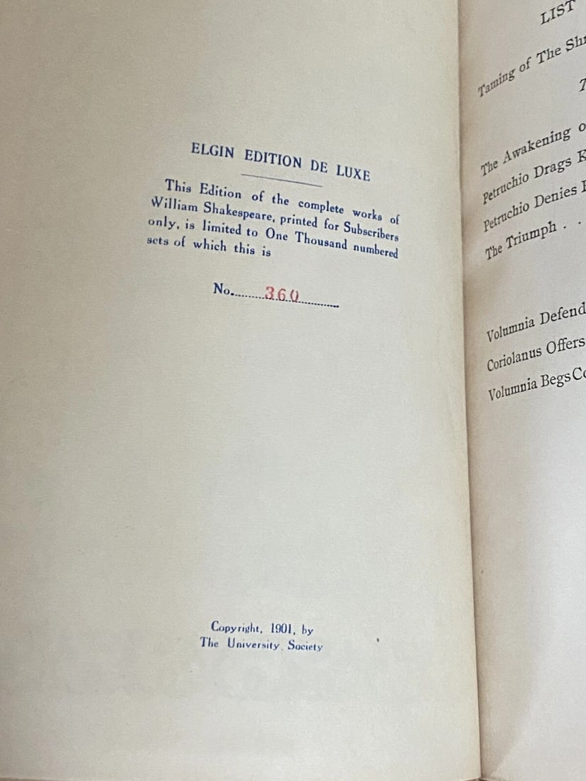 Shakespeares Works Elgin Ed.DeluxeVol X 1901 #306/1000 TamingOfShrew,Coriolanus - 4