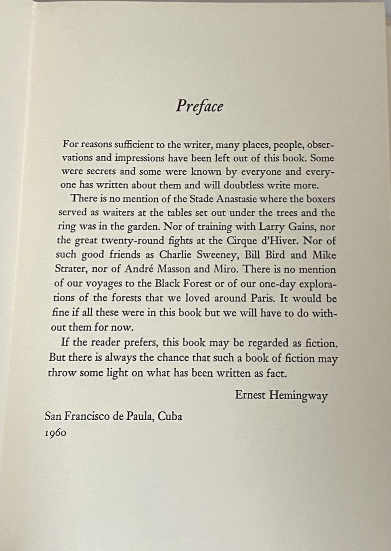 Ernest Hemingway A Moveable Feast Charles Scribner's Sons 1964 1st/1st HC/DJ VG - 9