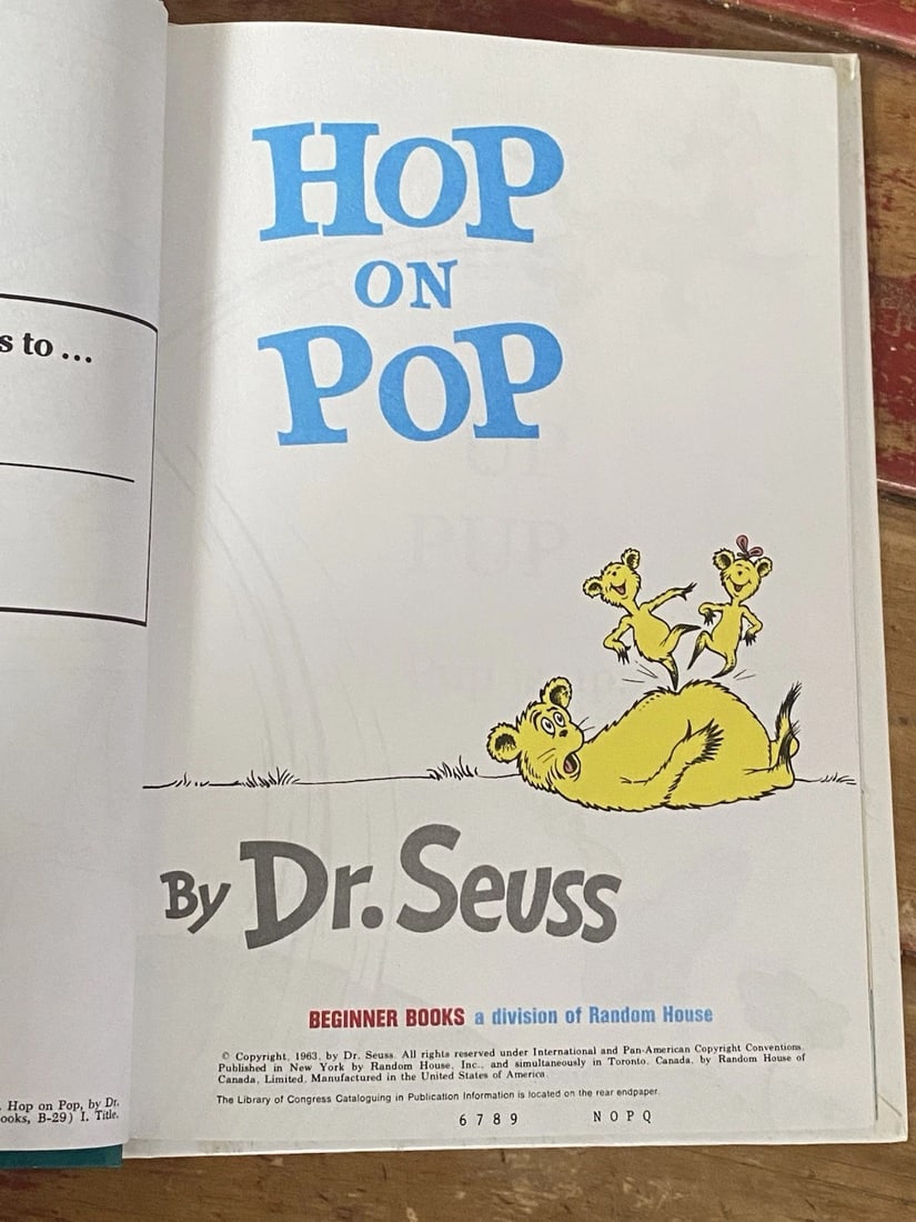 Hop on Pop Dr. Seuss 1963 Grolier Book Club Edition Hardcover Excellent Cond. - 3