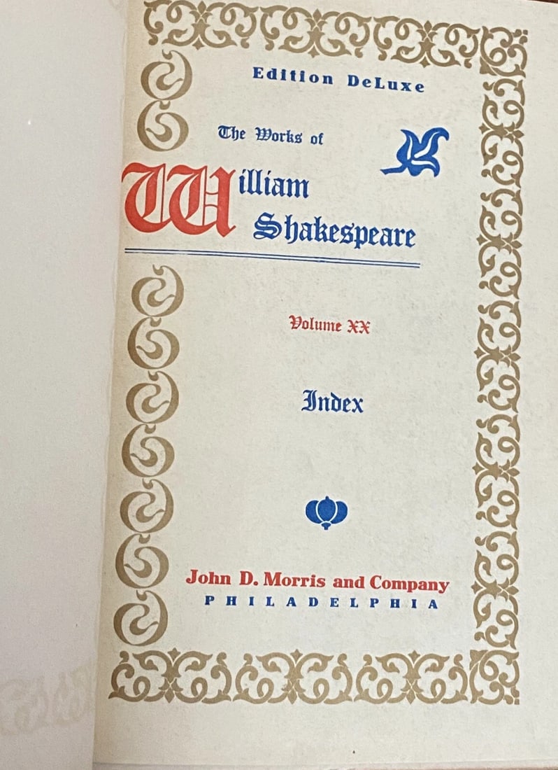 Shakespeares Works Elgin Ed. Deluxe Vol. XX Index 1901 #360/1000 Morris - 3