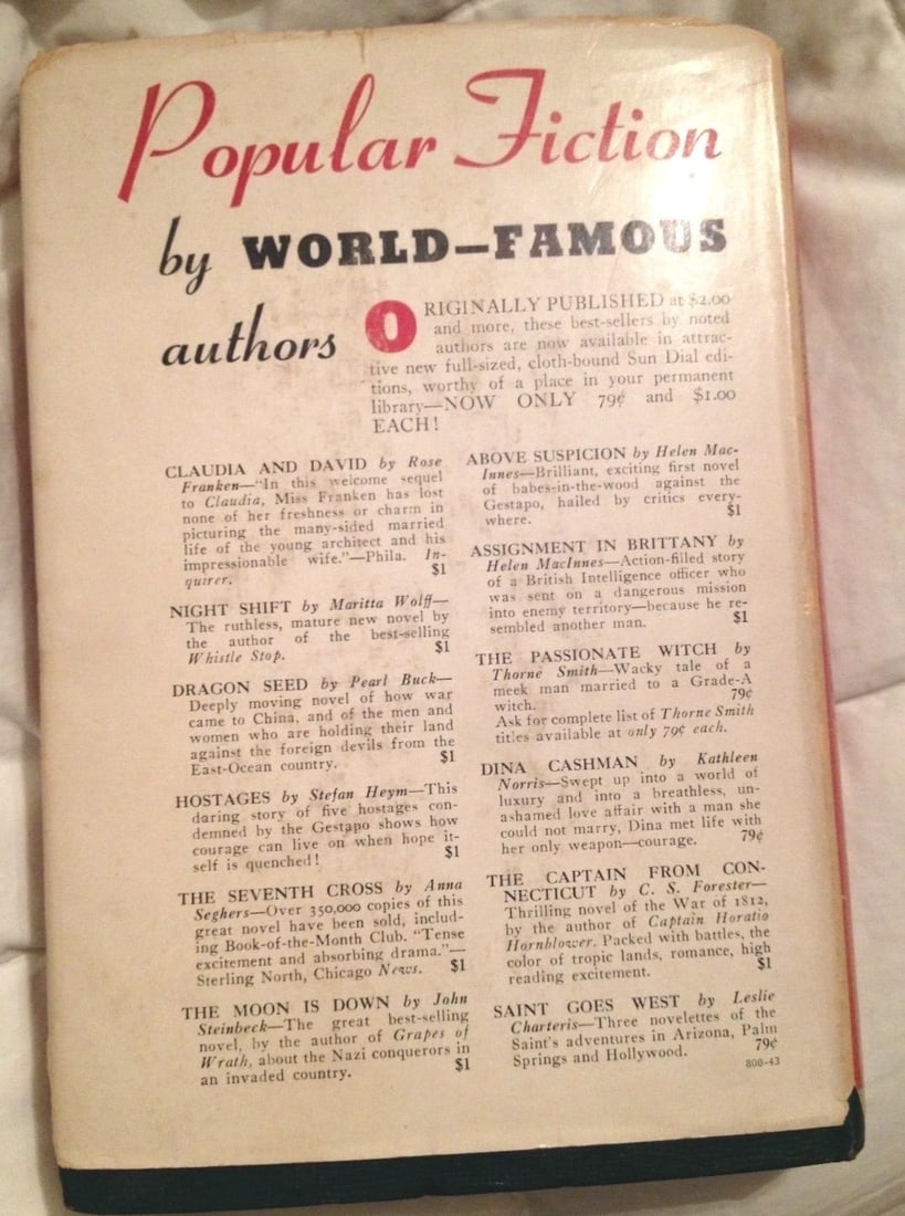 DRAGON SEED Pearl S. Buck HC w DJ 1st Edition Very Good Condition Sun Dial 1942 - 8