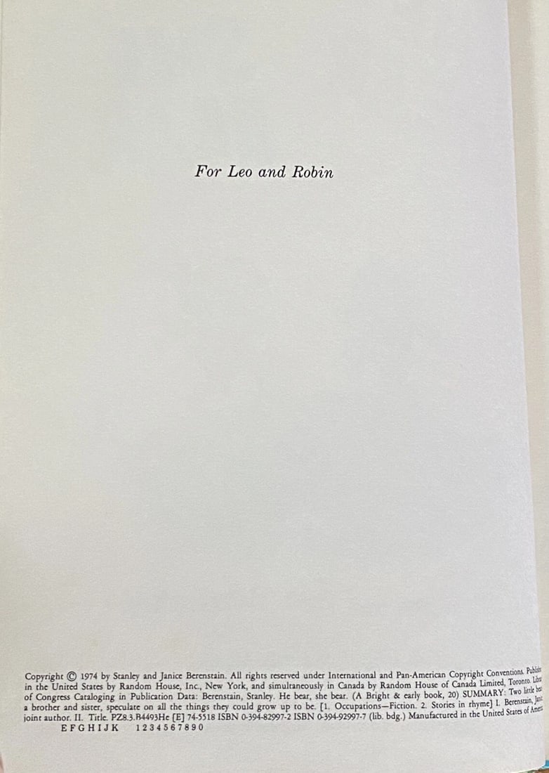 1974 Berenstain Bears He Bear She Bear 1st Ed Grolier Book Club HC Very Good - 4