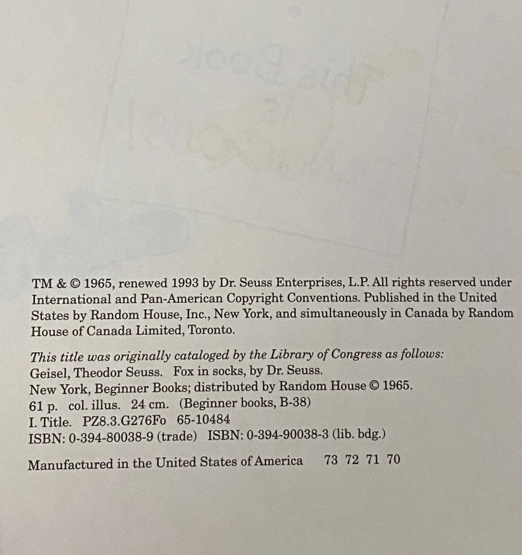 Fox In Socks by Dr. Seuss 1993 Random House Hardcover Very Good - 4