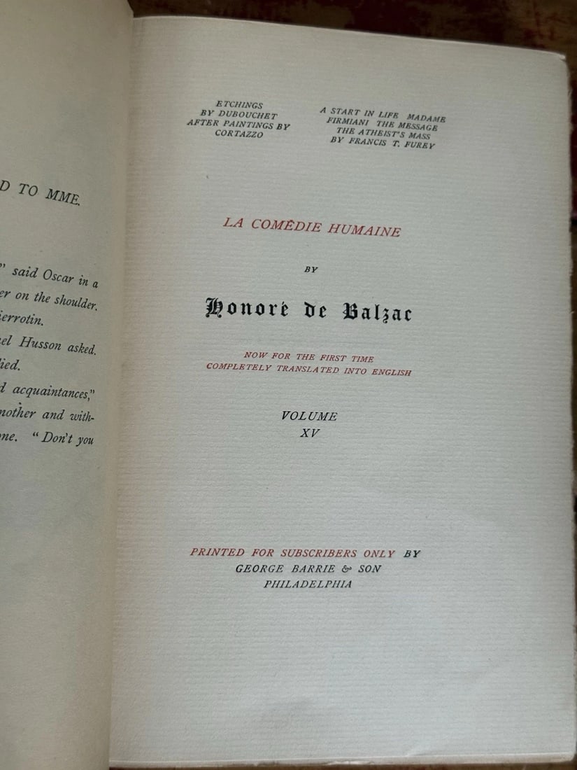 THE COMEDIE Humaine HONORE DE BALZAC HC 1897 Subscriber Ed. # 730 Vol XV Illust. - 3