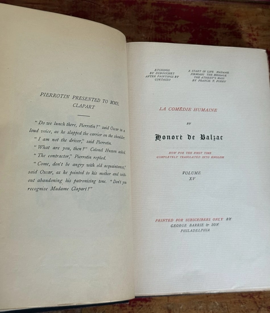 THE COMEDIE Humaine HONORE DE BALZAC HC 1897 Subscriber Ed. # 730 Vol XV Illust. - 4