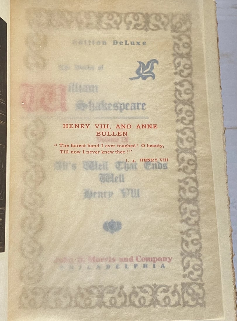 Shakespeares Works Elgin Ed. Deluxe Vol.IX AllsWell; HenryVIIIMorris 1901 #360 - 8